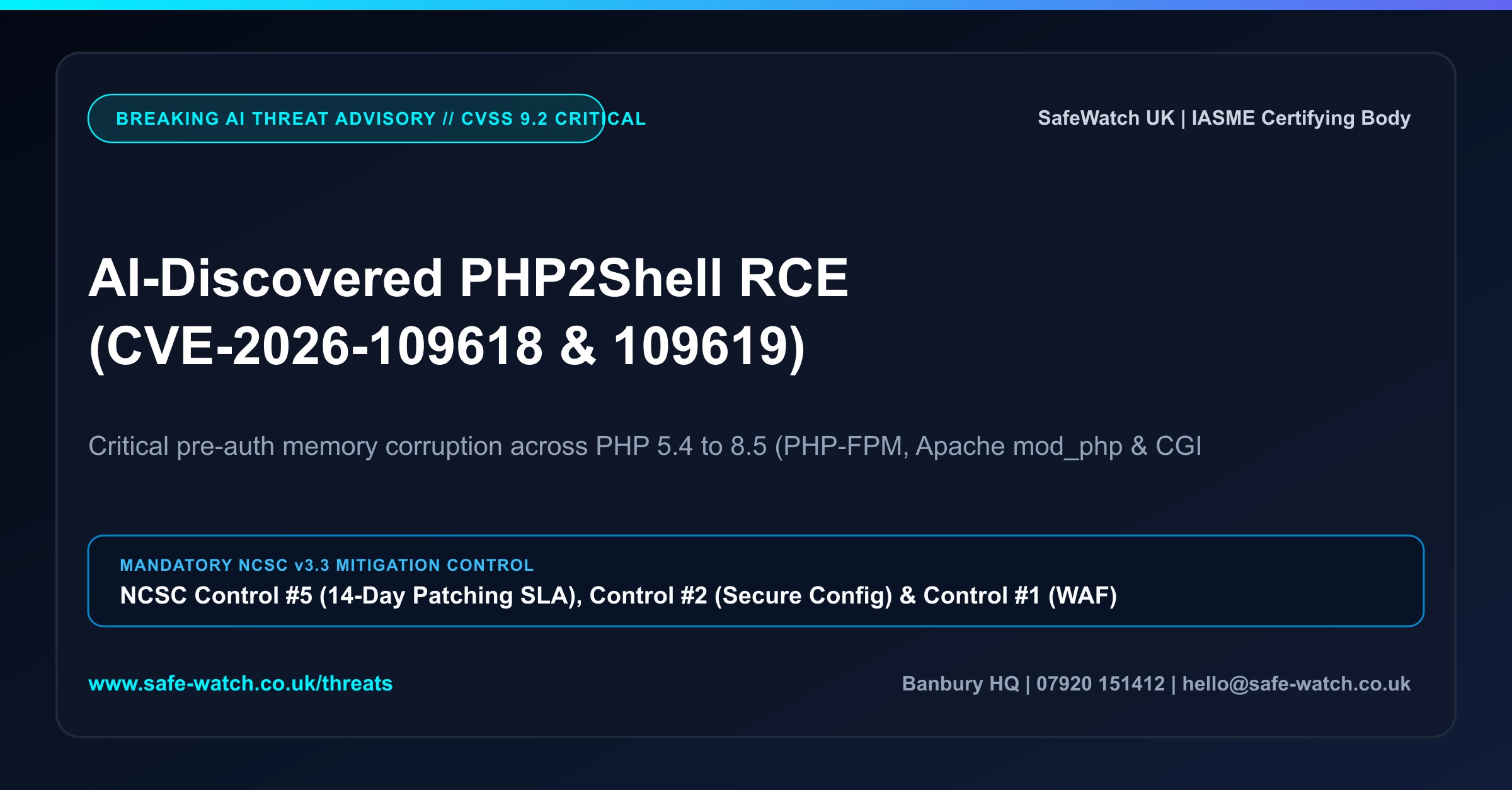 AI-Discovered PHP2Shell RCE CVE-2026-109618 and CVE-2026-109619 Advisory Banner